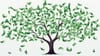 An abstract image of money growing on a tree